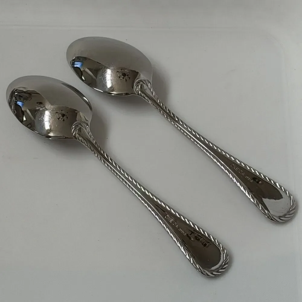 2pc Oneida Belmont-Lyons Teaspoons 6” Stainless Glossy Rope Edge China